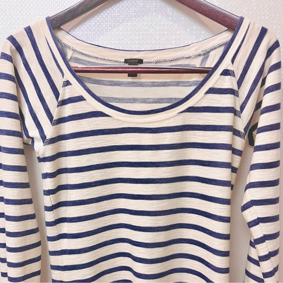 J Crew Long Sleeve Scoop Neck Striped Pullover Cotton Top XS 0-2 Blue/Cream - Picture 2 of 15